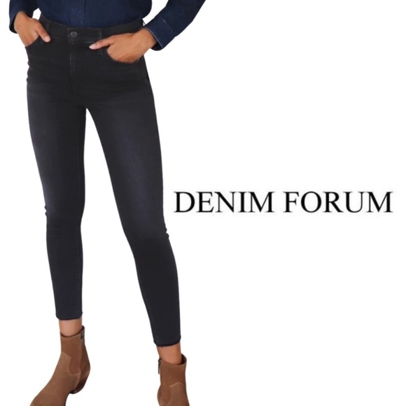 Denim Forum The Nico Mid Rise Skinny 26L Cropped Skinny Jeans Black Eyeliner -28 - Picture 1 of 14